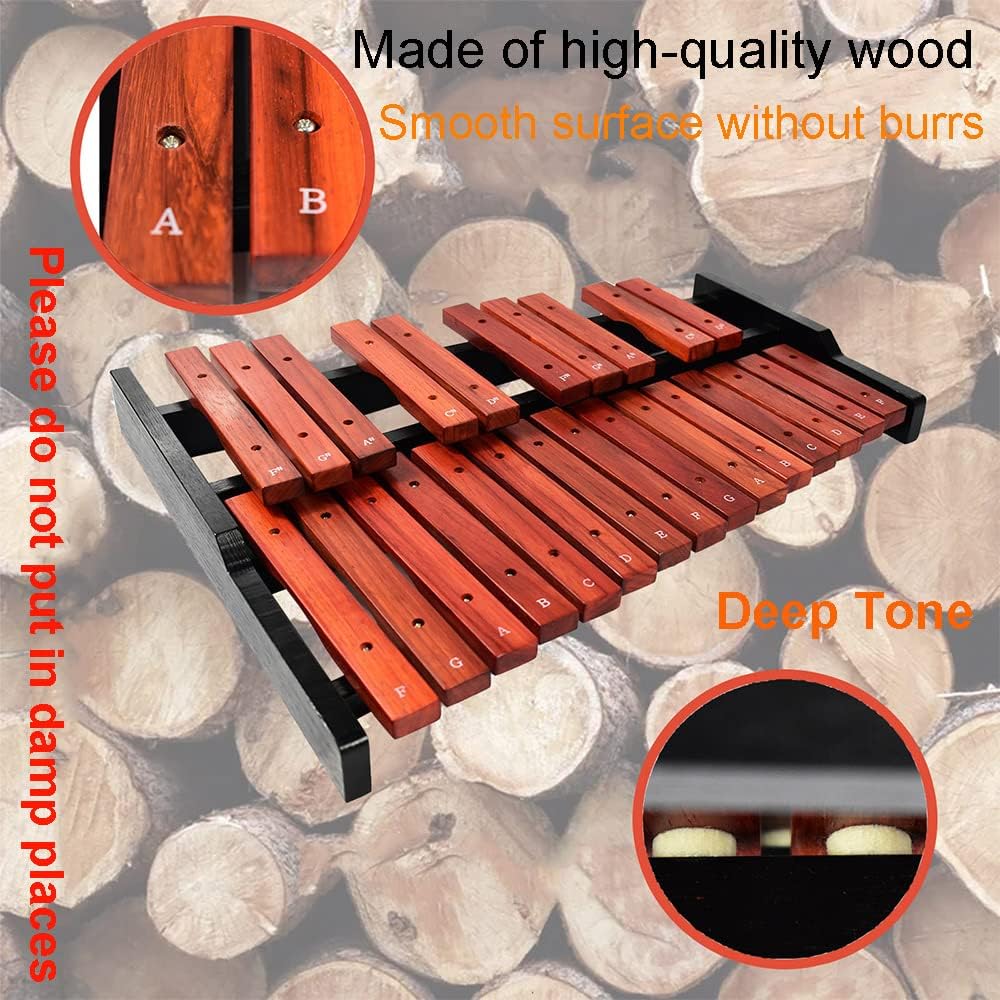 ENNBOM 25 Key Wooden Glockenspiel Portable Xylophone Professional Percussion Instrument with Mallets and Carrying Bag