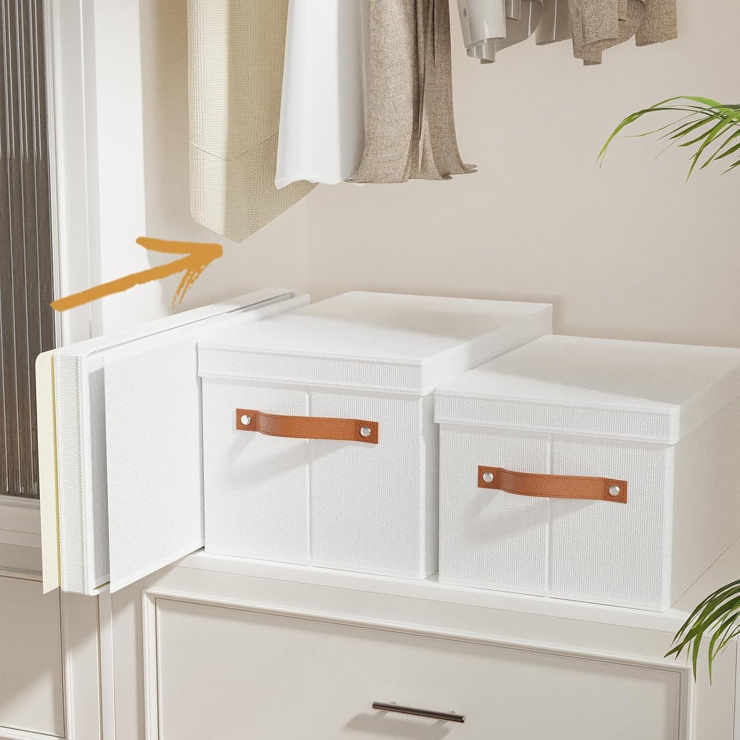 Fabric Storage Bins, 7.1 x 9.1 x 13 Inch Clothes Boxes for Shelves with Lids, Baskets for Organizing with Handles, Decorative Linen Closet Organizers, White, 1 Pack