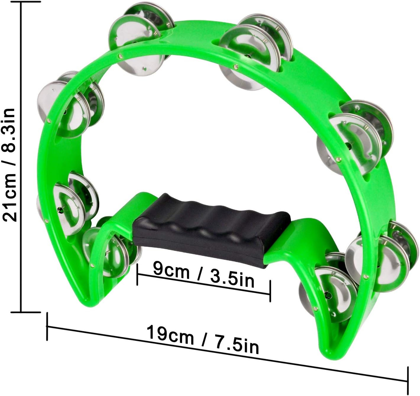 EastRock Tambourine,Metal Jingles Hand Held Percussion-Half Moon Tambourine for Kids, Adults, KTV, Party GREEN