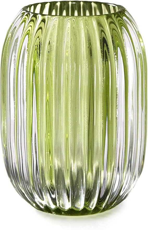 Serene Spaces Living Green Optical Glass Votive Holder, Perfect for Weddings and Home Décor, Measures 5" Tall and 3.5" Diameter, Set of 12