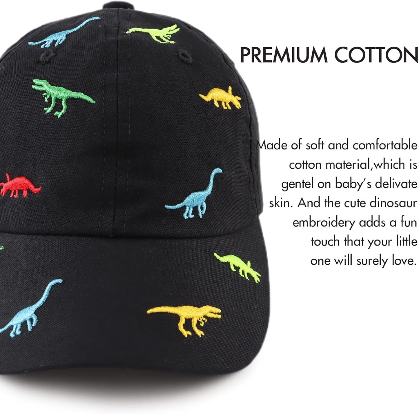 JANGANNSA Dinosaur Boys Girls Caps Embroidery Baby Baseball Caps Cotton Infant Toddler Kids Hat Spring Summer Autumn 2-6Y