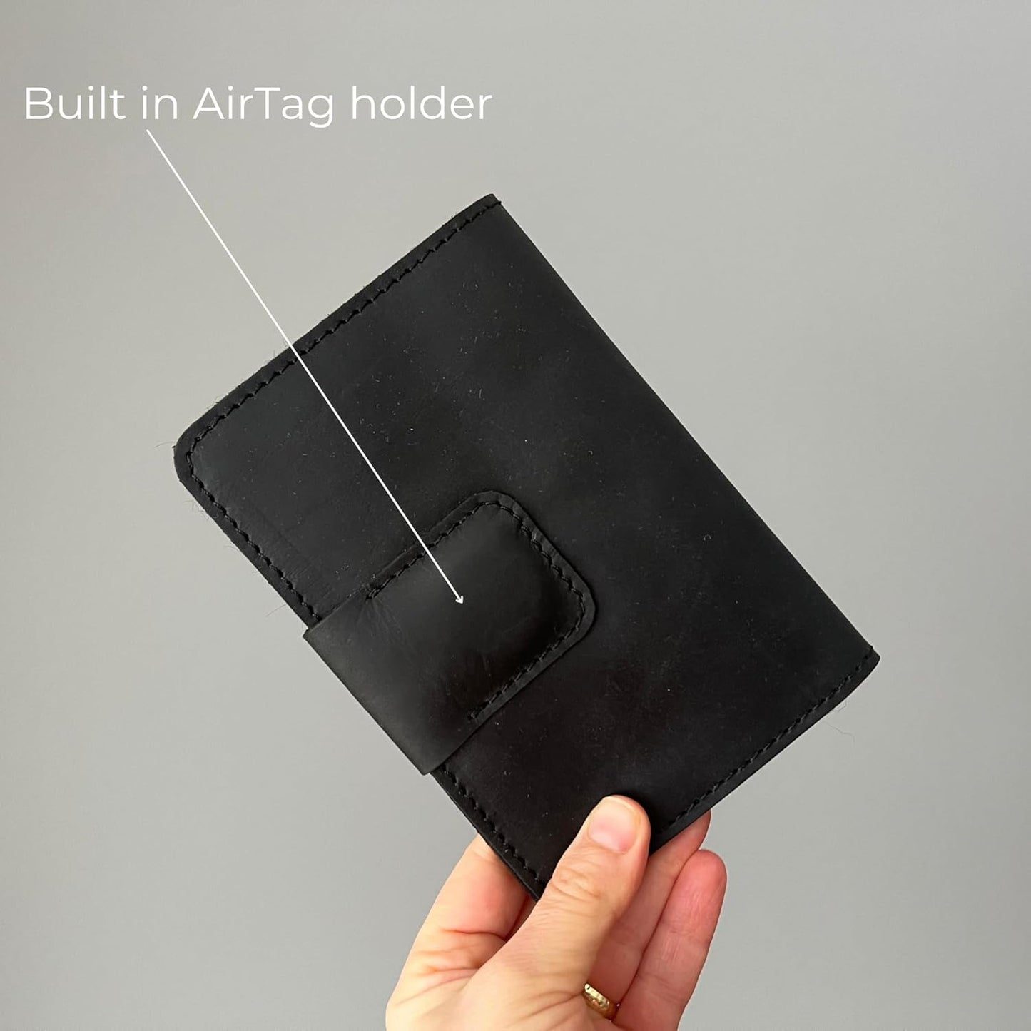 Family Passport Holder Compatible with Airtag Tracker Full Grain Leather Passport Wallet Cover with a Place for Airtag for Secure Travel Documents Storage. Black Color. CITYSHEEP