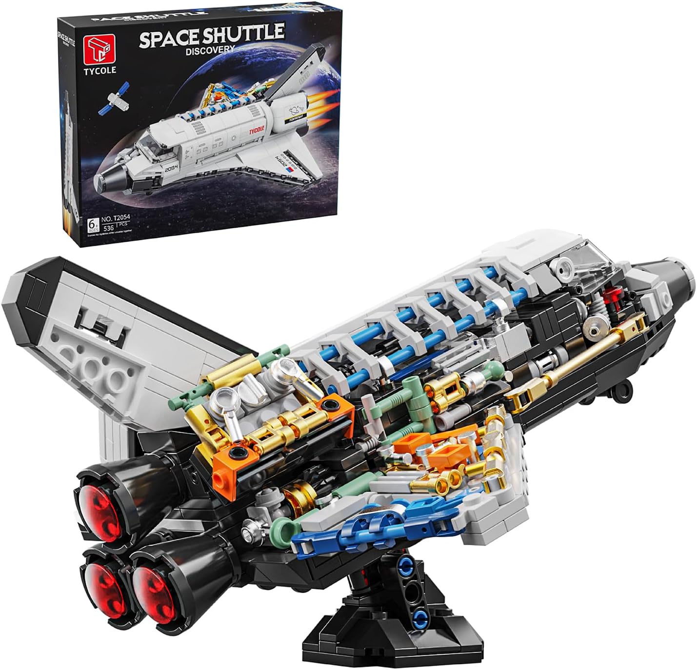 Space Shuttle Building Block Set -Spaceship Building Toy with Stretchable Satellite, Translucent Design Collection for Home or Office Decor, Birthday Gift for Adults & Boys 8-12 (536PCS)