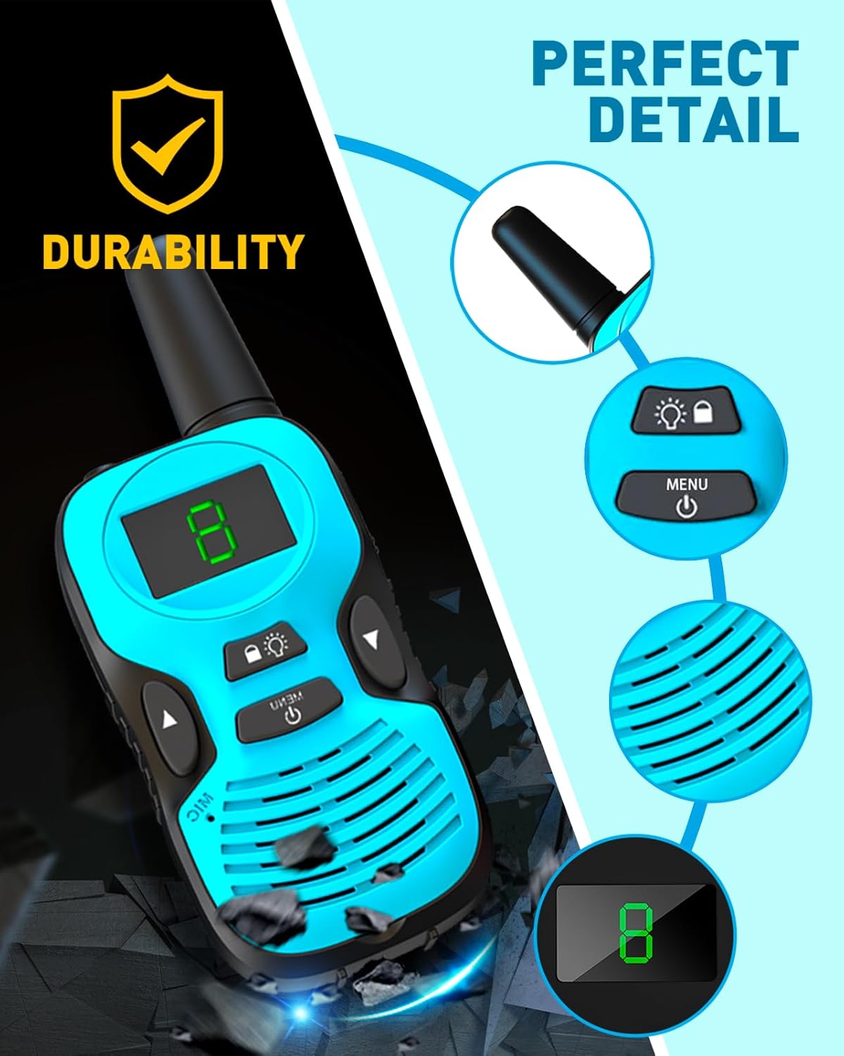 Walkie Talkies for Kids Long Range - 4 Pack Kid Walkie Talkies with Replaceable Shell Backlit LCD Flashlight 3 Miles Range - Gifts and Toys for 5-7 Year Old Boys and Girls