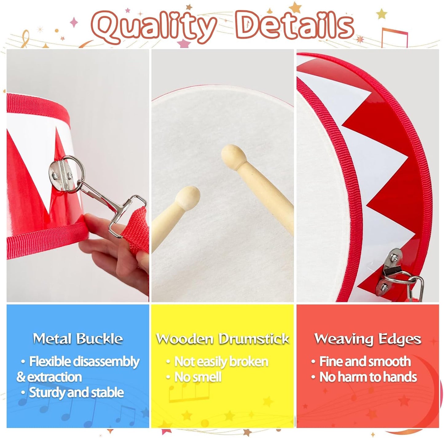 Kids Drum Set,8 in Wooden Toy Drum Set,Educational Baby Musical Toys Drum with Adjustable Strap 2 Drumsticks,Sensory Musical Instrument Drum Toy for Toddler Boys & Girls Gift(Red)