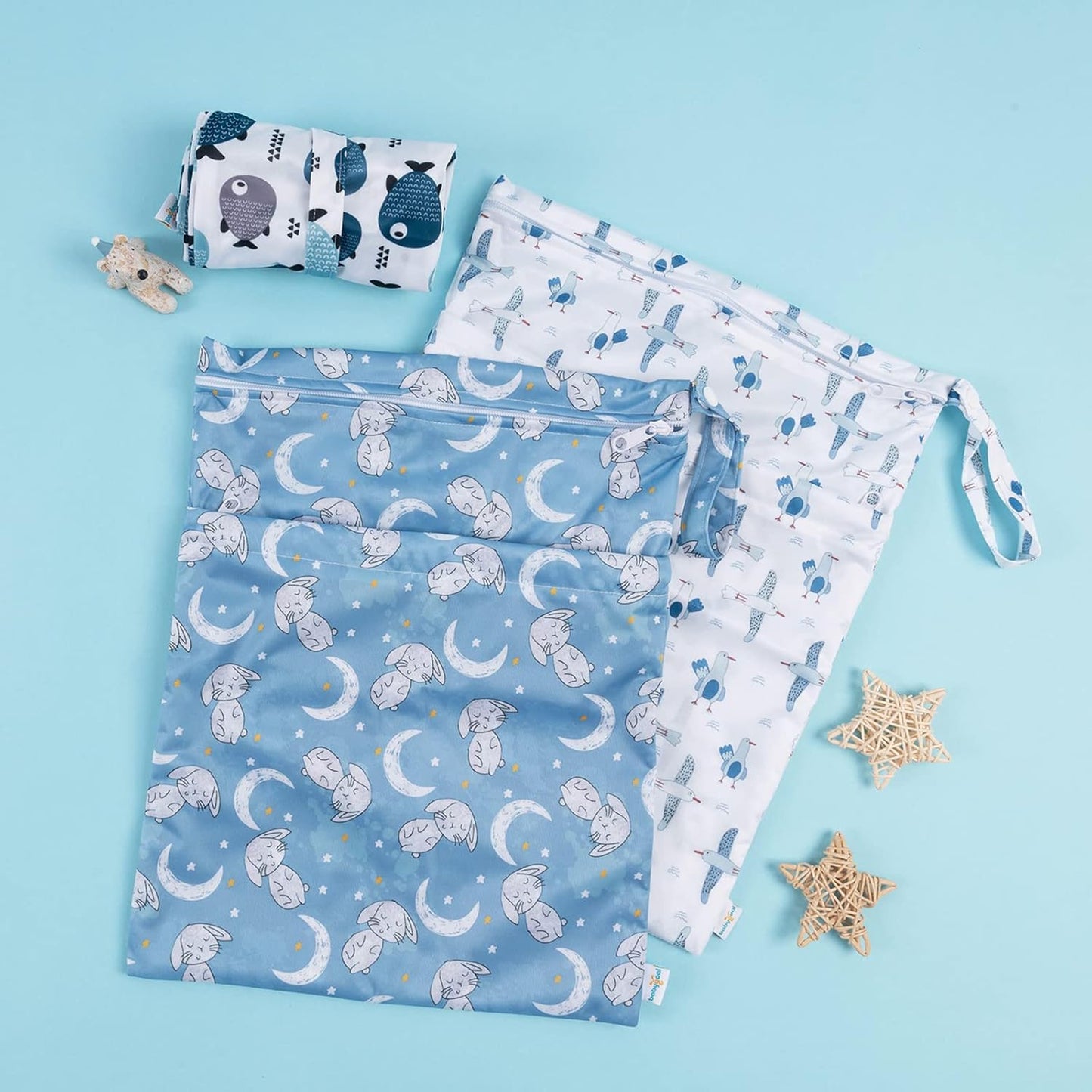 babygoal Wet Dry Bags for Baby Cloth Diapers, Washable Travel Bags, Beach, Pool, Gym Bag for Swimsuits & Wet Clothes with Two Zippered Pockets 3 Pack, 3LN28