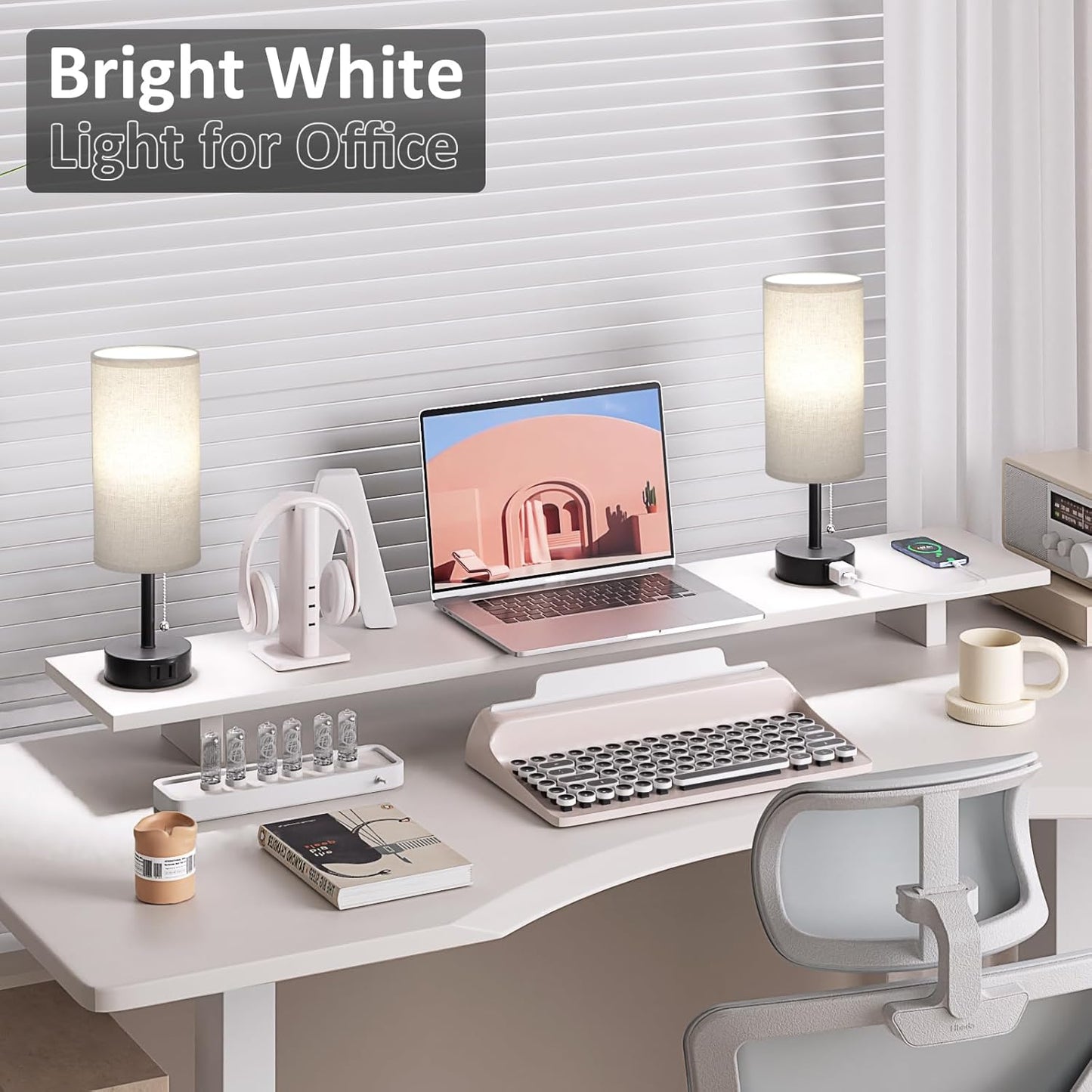 Bedside Table Lamps Set of 2-3 Color Temperatures Pull Chain Lamp with AC Outlet Charging Port, Round Night Stand Lamps for Bedroom Guest Room Office, Small Bed Side Light with E26 LED Bulbs