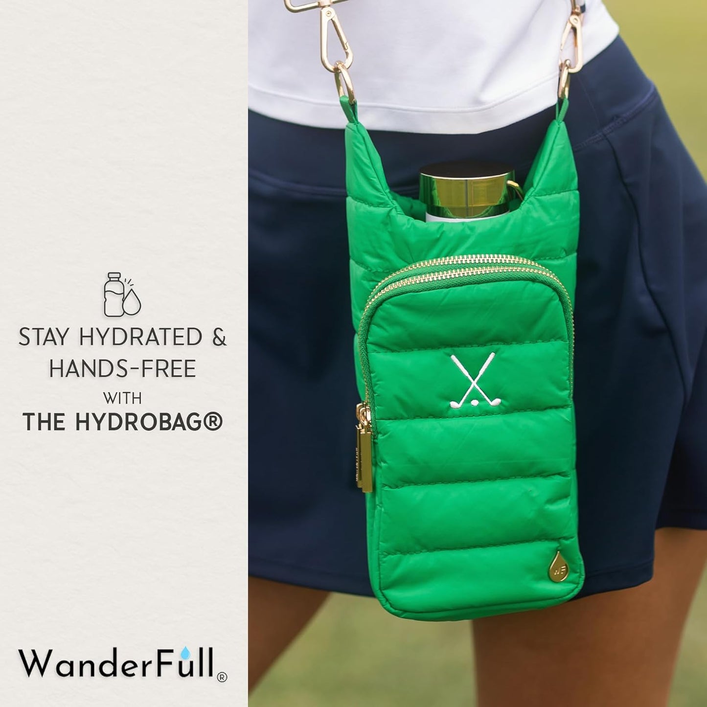 WanderFull® Original HydroBag® Collection, Water Bottle Holder w/Strap & Phone Pocket, Hands-Free Crossbody Water Bottle Bag