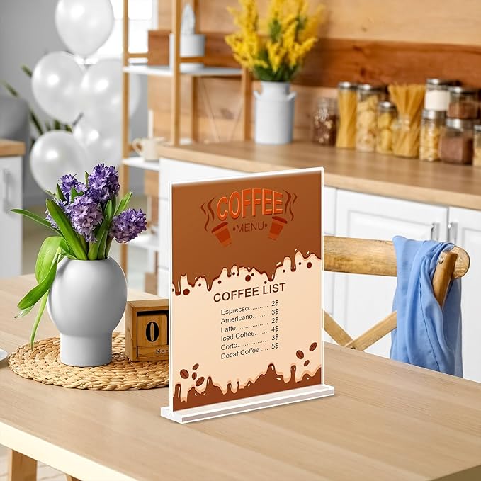Acrylic Sign Holder 8.5 x 11, Double Sided Sign Holder Stand, Plastic 6 Pack Table Paper Stand, Vertical Menu Flyer Stand, T Shape Table Flyer Holder