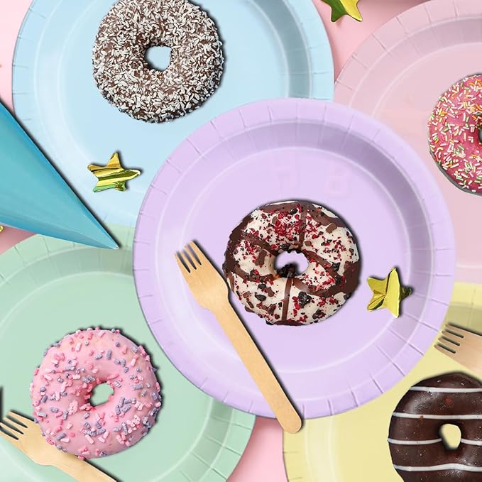 CMUSKO Pastel Party Decorations - 60Pcs Rainbow Plates and Napkins Unicorn Colorful Tableware for Girl Birthday,Baby Shower,Wedding