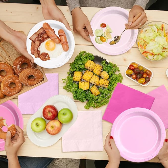 CMUSKO Pink Birthday Decorations-60Pcs Light Pink Plates and Napkins Kit Girls Gradient Pink Party Supplies for Birthday,Wedding, Bridal Shower