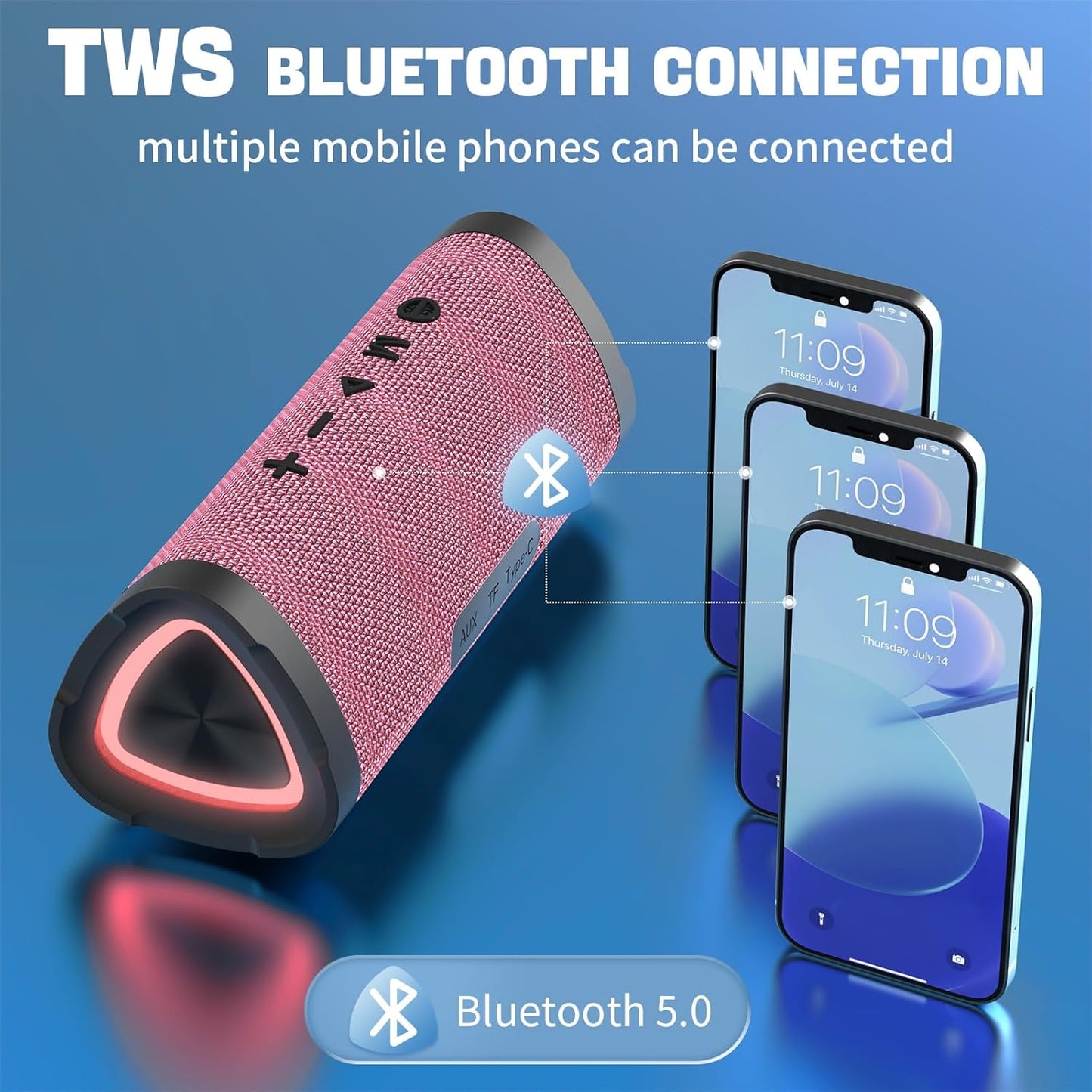 Vanzon Bluetooth Speakers V40 Portable Wireless Speaker V5.0 with 24W Loud Stereo Sound, TWS, 24H Playtime & IPX7 Waterproof, Suitable for Travel, Home&Outdoors-Pink