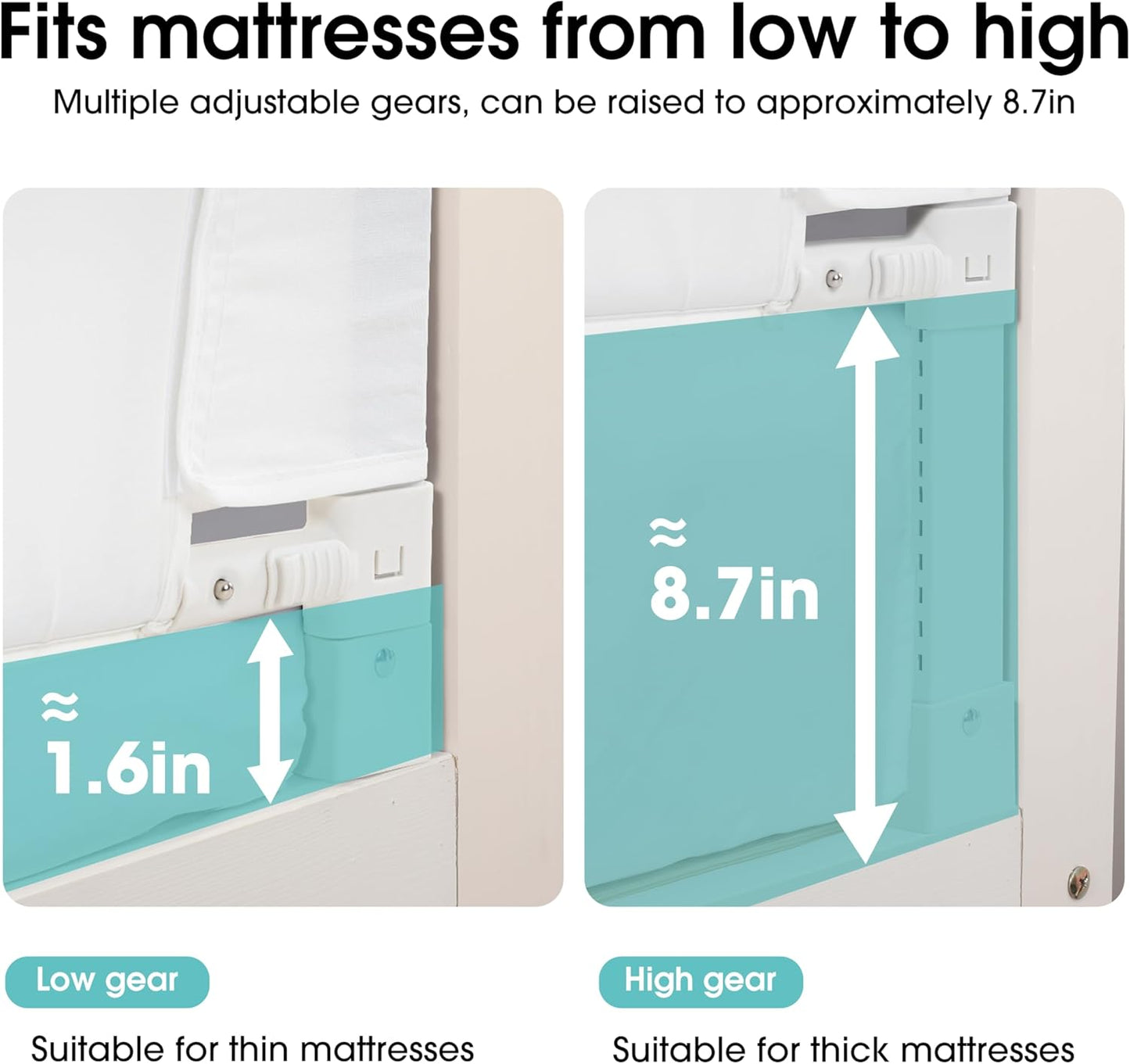 Baby Bed Rail Guard for Toddlers -59" Toddler Bed Rails for Twin, Full, Queen, King Bunk Size Bed Swing Down Bedrail Extral Tall Child Safety Side Railing Guards for Kids White