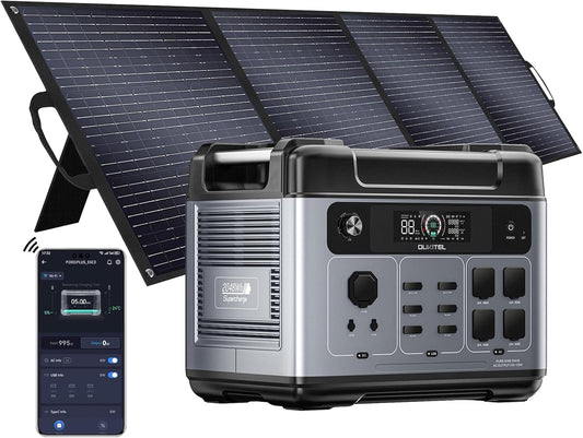 OUKITEL P2001 PLUS 2400W Portable Power Station, 2048Wh Large Capacity Solar Generator with 200W Solar Panel,LiFePO4 (LFP) Battery, AC/DC BMS Emergency Power Station for Home Backup, Camping