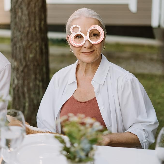 80th Birthday Glasses - 6 Pairs Rose Gold 80 Years Old Glasses with Rhinestones Frame, Funny Plastic Costume Photo Booth Props for 80th Anniversary Party Decorations