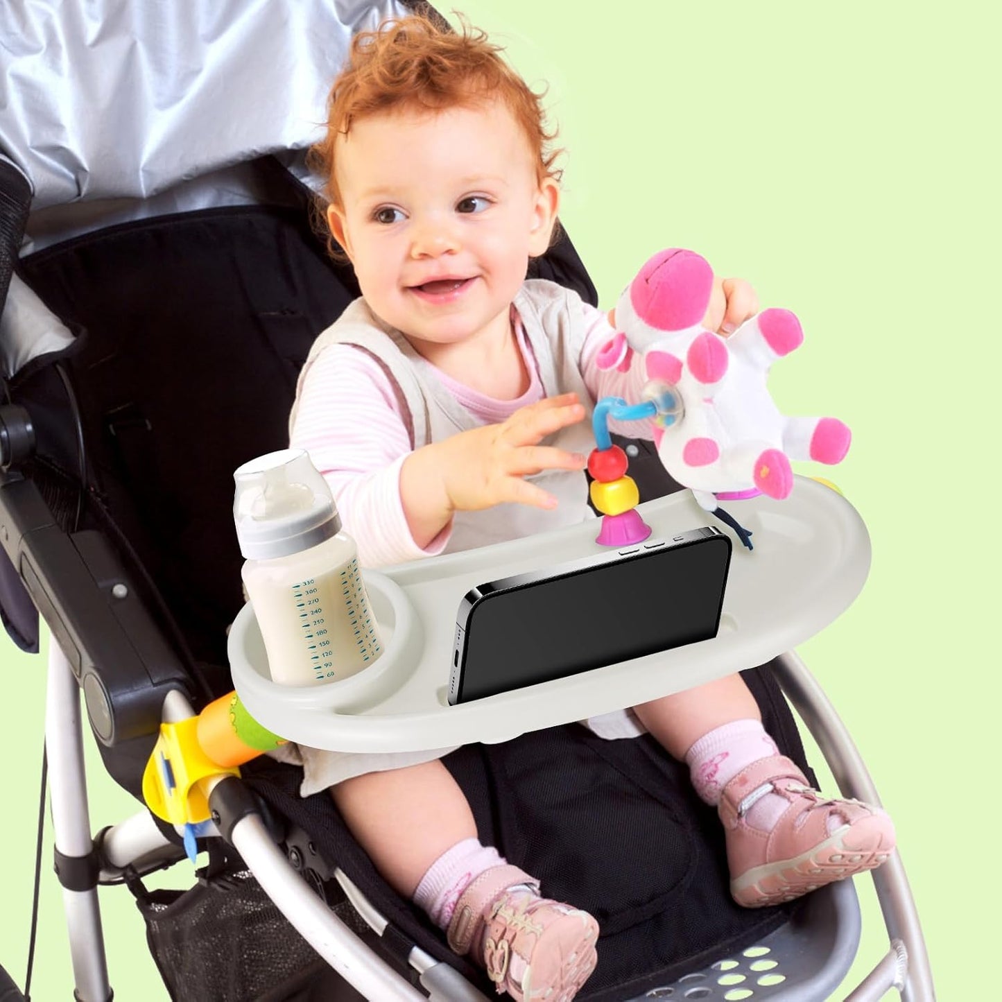 Stroller Snack Tray for Nuna, Cup Holder and Phone Holder, Easy Install, White