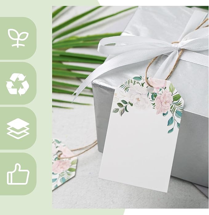 VGOODALL 80PCS Gift Tags with String Attached, 2 x 3 inch Floral Design Gift Tag for Presents, Bridal Shower, Wedding Birthday, Baby Shower