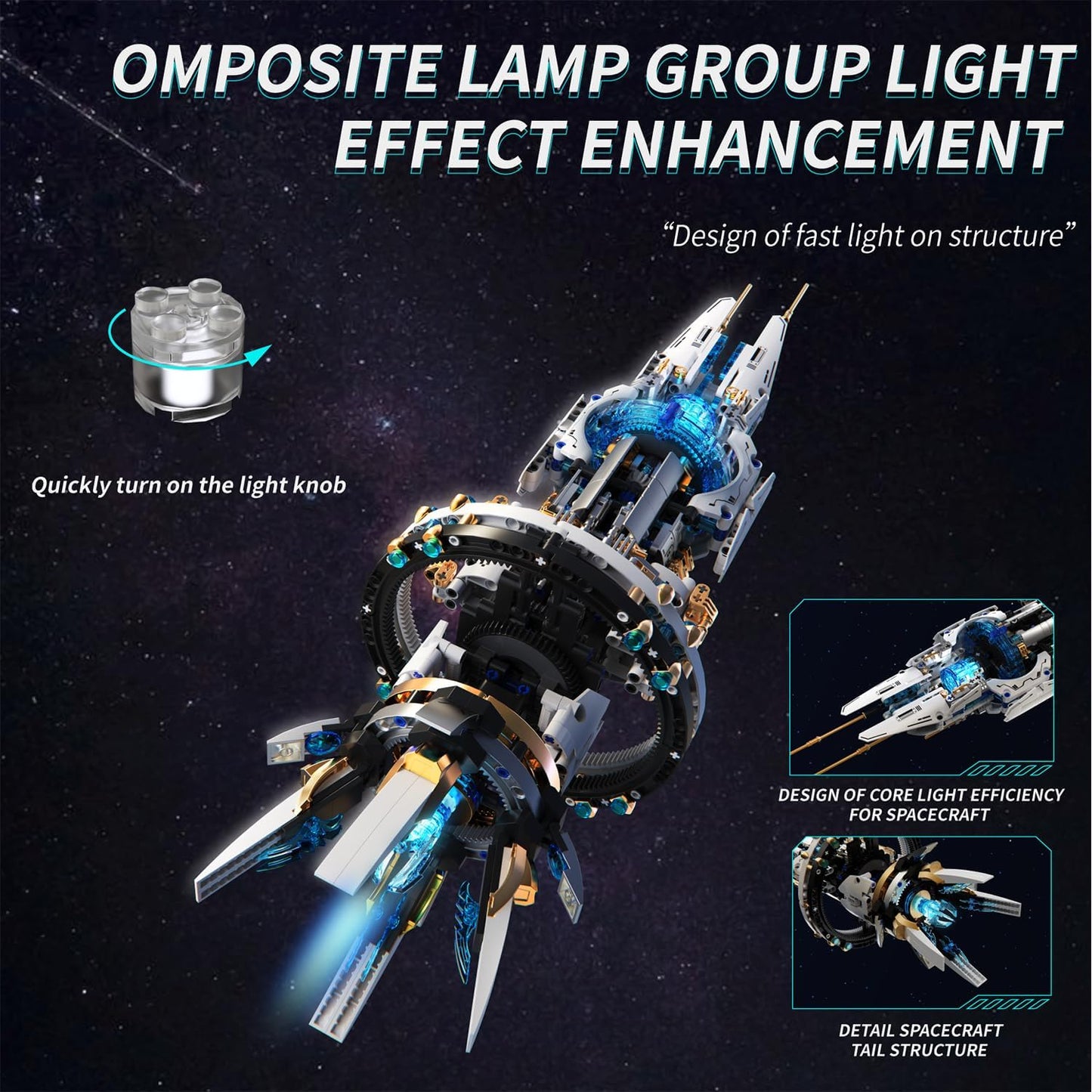 Space Station Building Set - 1583 Pieces with 8 Blue LED Lights & Motorized Parts, Creative Gift for Adults & Teens, Model Space Lovers Collection,85cm Display with Stand
