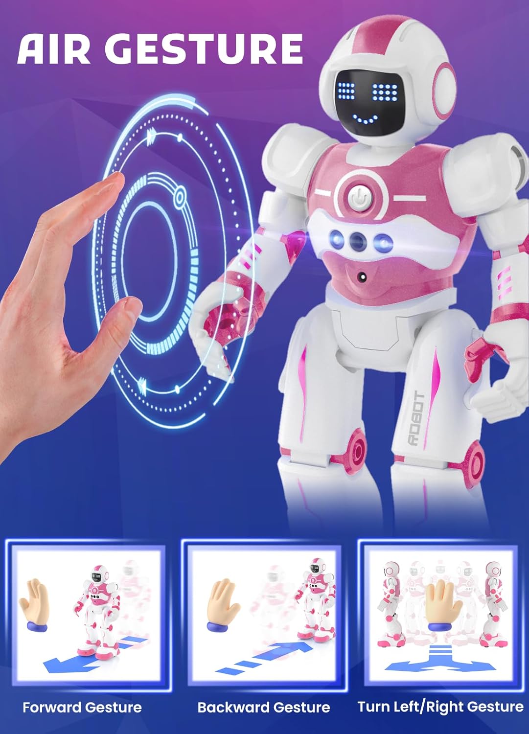 Robot Toys for Kids,Programmable Remote Control Smart Walking Dancing Robot Toy with Gesture & Sensing for Age 4 5 6 7 8 9 10 Year Old Boys for Birthday Present,Pink