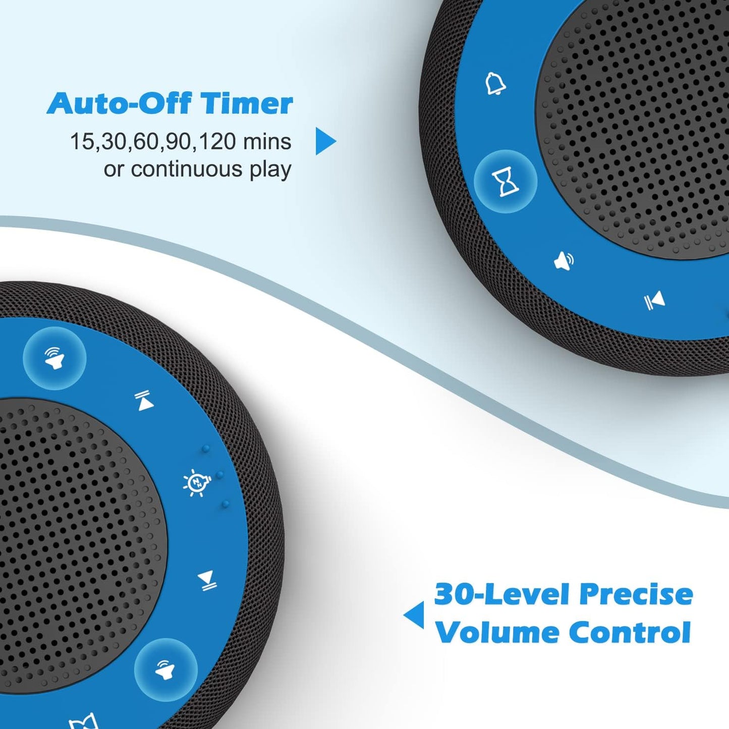 Buffbee Sound Machine & Alarm Clock 2-in-1, 0-100% Clock Face Brightness, Bottom Colored Light, Sleep Timer, Precise 30-Level Volume Control White Noise Machines