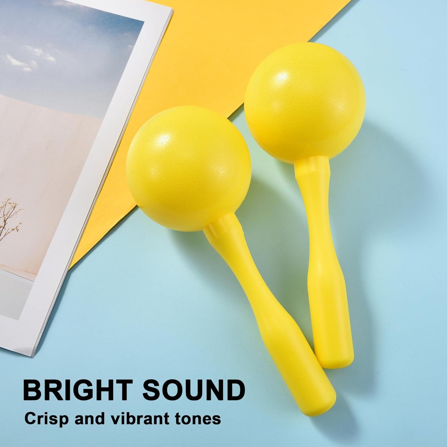 Maracas for Kids Adults, 8 Inch, Set of 2, Yellow