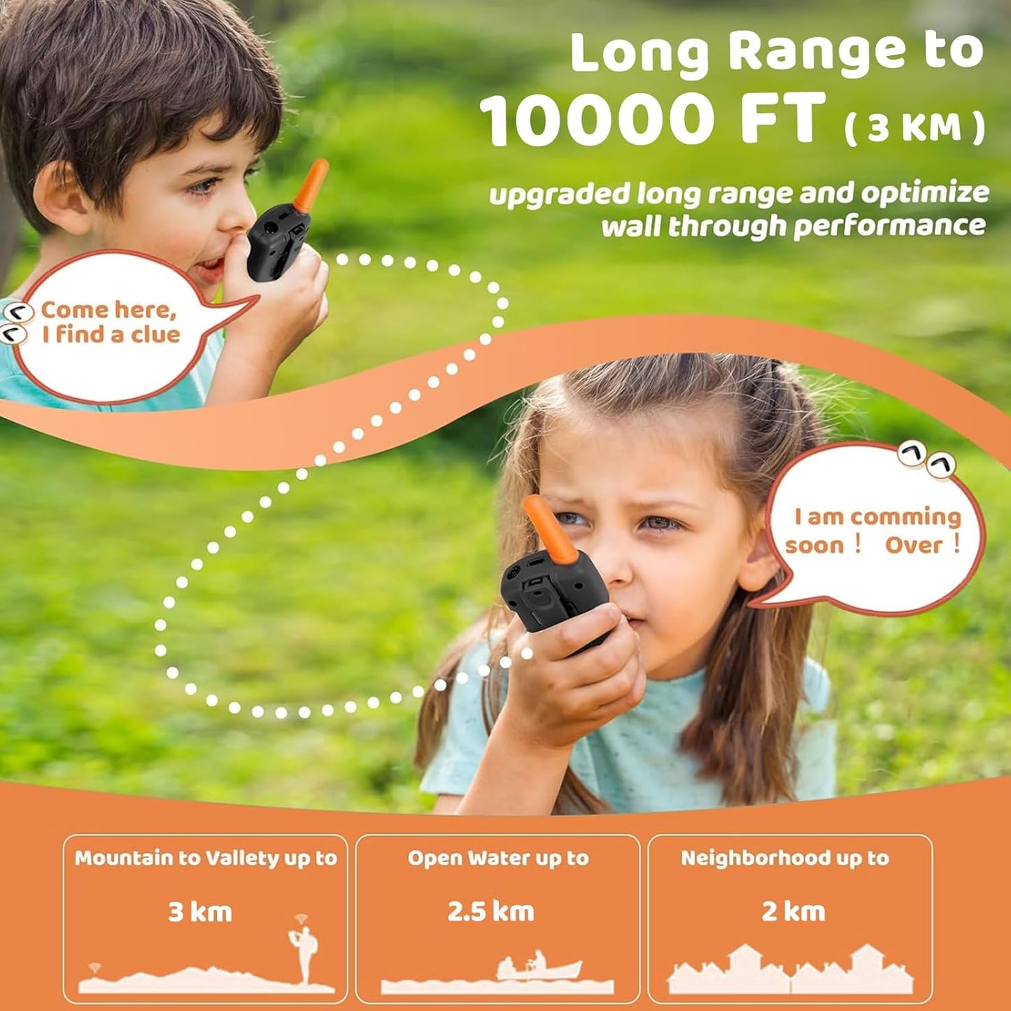 Vvinca Kids Walkie Talkies Rechargeable Toys Gifts for Ages 3 4 5-7 8-12 Year Old Boy Girl Halloween with Flashlight 22 Channel 2 Way Radio, 3 KM Long Range Walkie Talkie for Adventure Game Camping