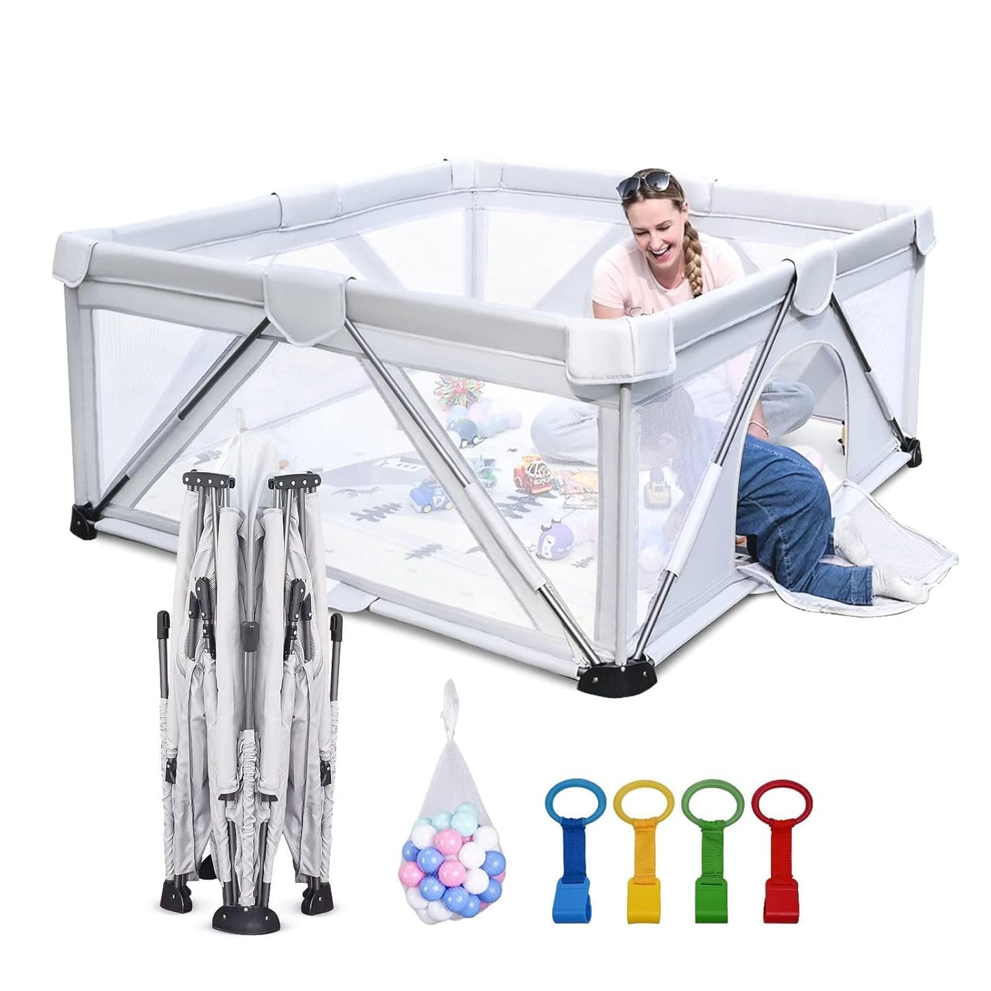 Baby Playpen Foldable, Heyo.Ja Large Play Yard, Playpen for Babies and Toddlers, Play Pens for Babies and Toddlers with Gate, Indoor & Outdoor Portable Play Pen (71"×59")