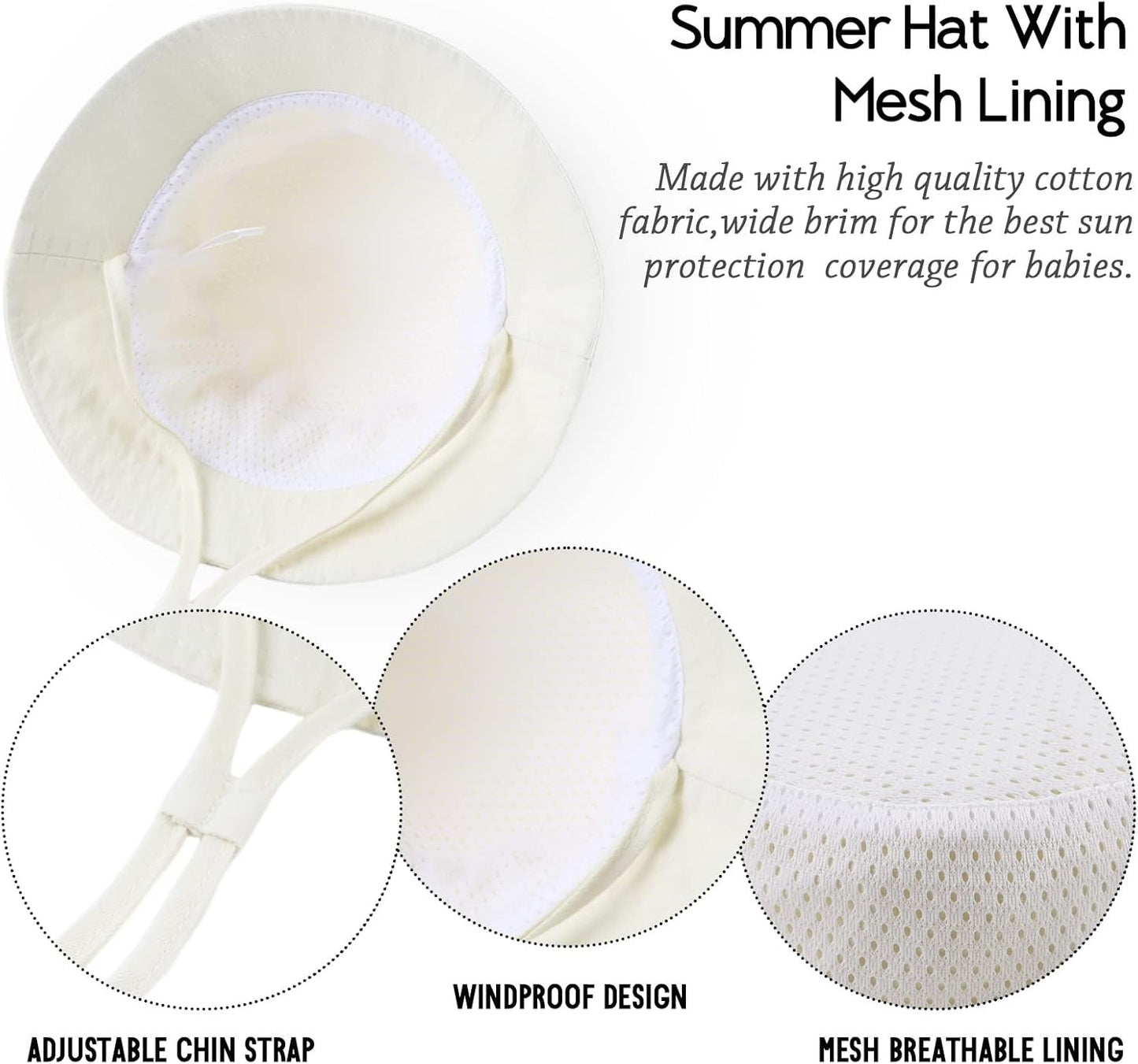 JANGANNSA Cotton Baby Sun Hat Infant Toddler Boys Girls Bucket Hats Summer Sun Protection Kids Beach Caps