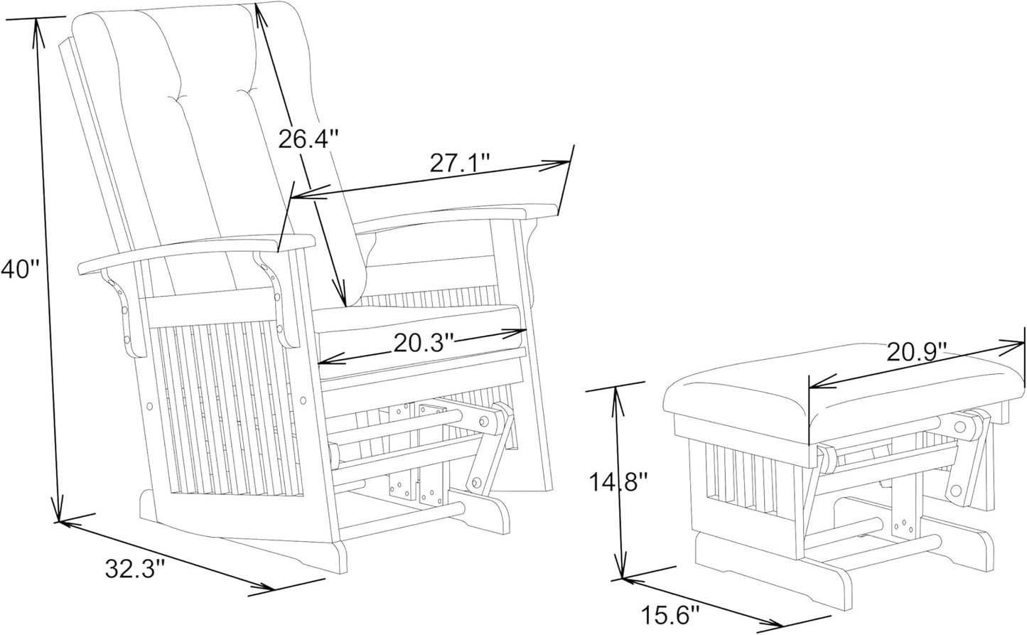 Glider Rocking Chair Nursery with Ottoman Smooth Rocking Motion, Easy to Assemble, Solid Hardwood Base Indoor Adult (White)