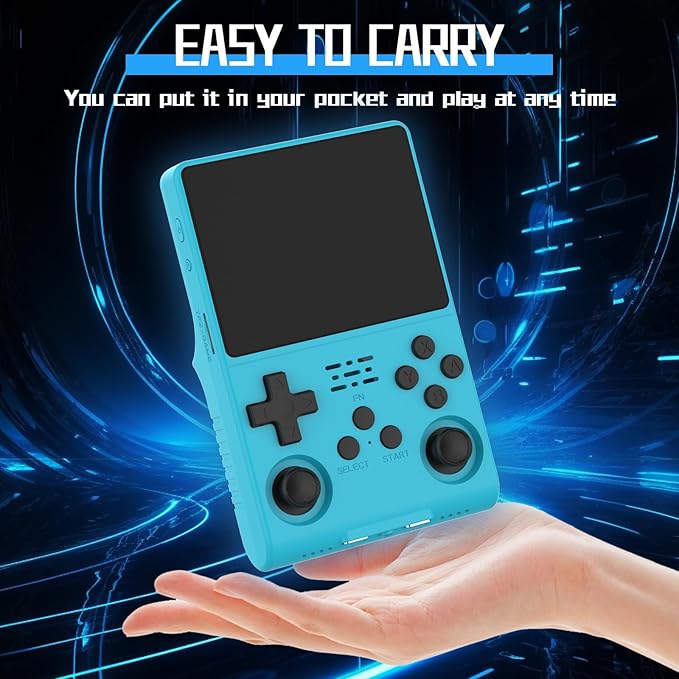 FVBADE[30000 in 1] R40S PRO Handheld Game Console 3.5 inch IPS Screen Mini Retro Console 3800mAh Portable Pocket Arcade 45+ Mainstream Emulator 256G TF Card Transparent.(Blue)