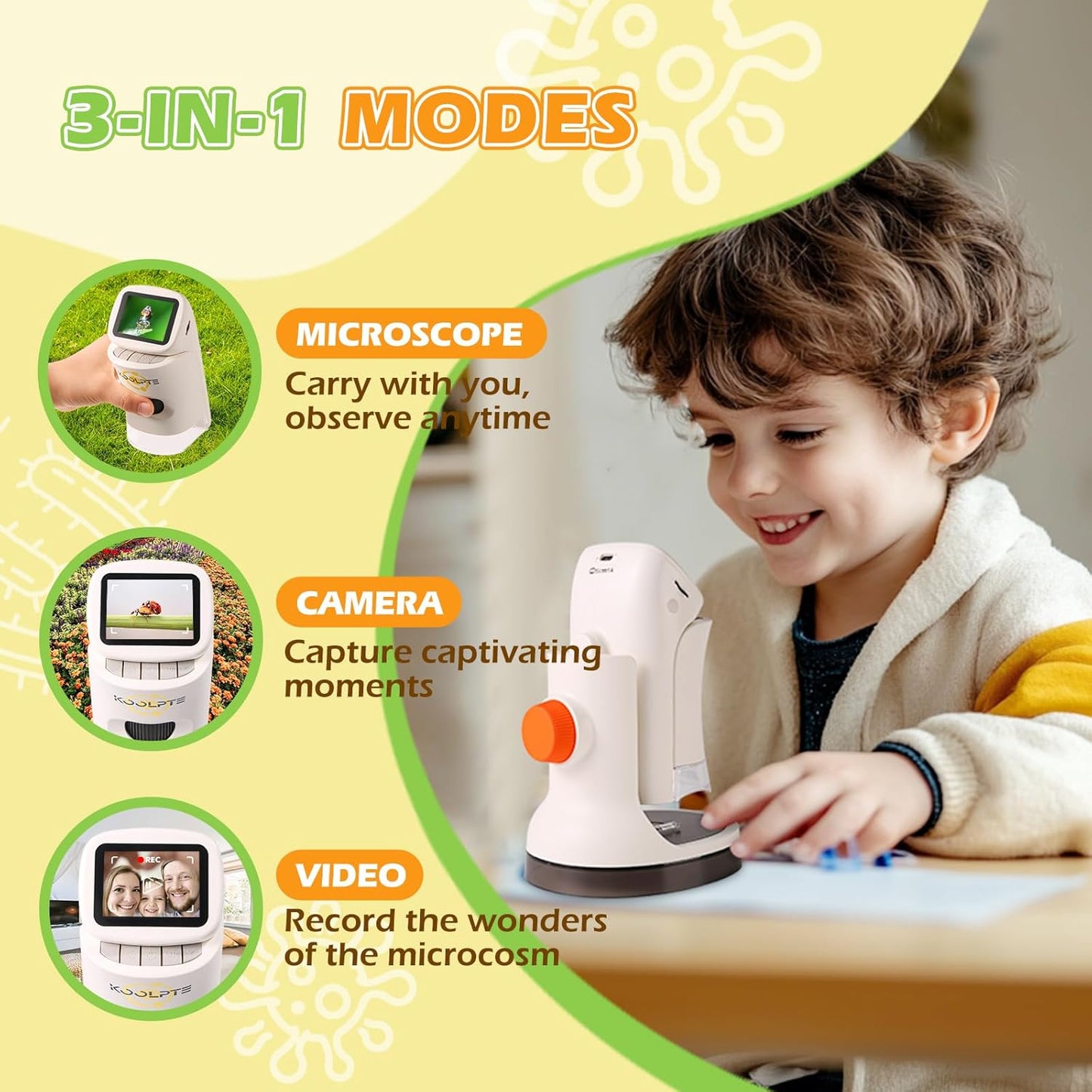 Microscope for Kids, 1000X HD Pocket Kids Microscope, 2.1'' LCD Screen Mini Micrscope for Kids 8-12, Science Mini Scope Toy Kits, Handheld Miniscope Educational Gifts for Kids, 32 GB TF Card Included