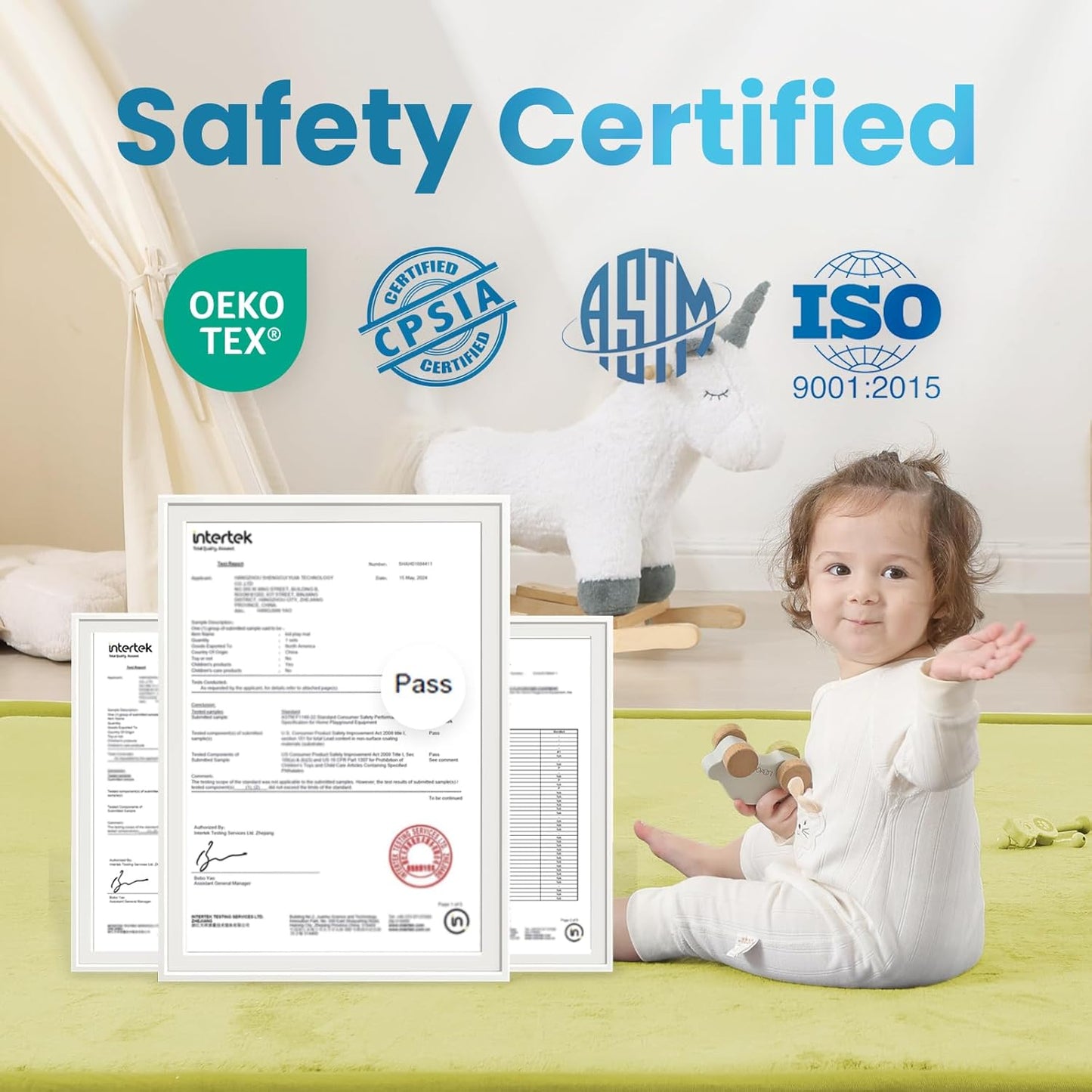 Baby Play Mat for Kids Room,Extra Thick Elasti-Foam Anti-Fall Cushion Mat for Babies,Toddlers,Infants,Water-Repellent&Non-Slip Bedroom Bedside Rugs(Light Green)