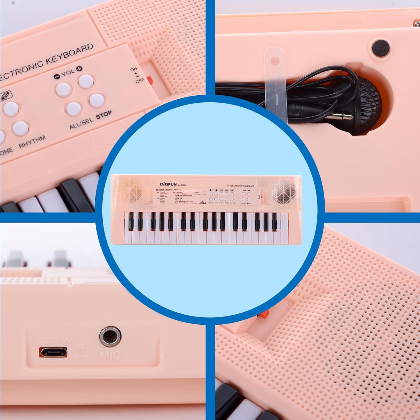 Kids Piano Keyboard, 37 Keys Portable Music Keyboard Early Learning Educational Electronic Music Piano Instrument Toys for 3 4 5 6 Year Old Boys and Girls (Pink)