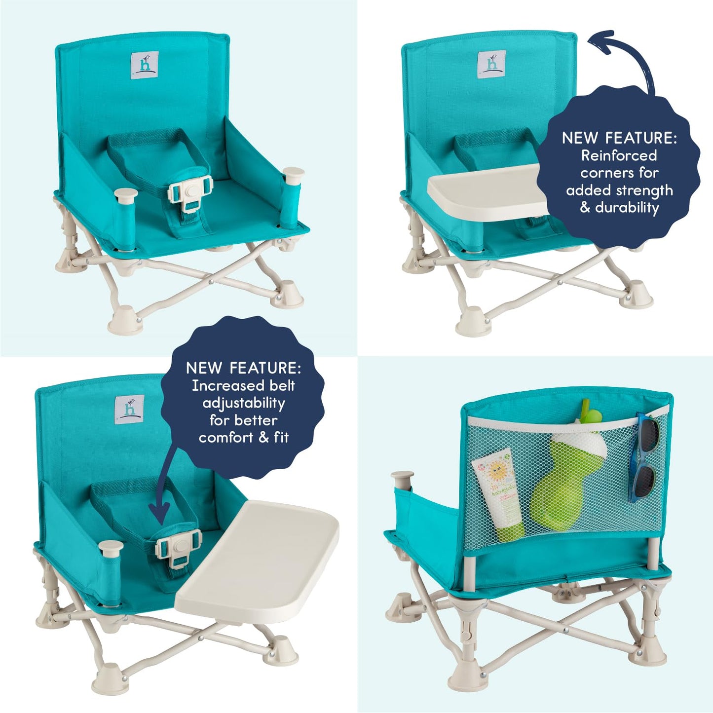 Hiccapop OmniBoost Travel Booster Seat with Tray for Baby | Folding Portable Baby Booster Seat for Dining Table, Camping, Beach, Grandma’s | Tip-Free Design Straps to Kitchen Chairs - Booster Chair