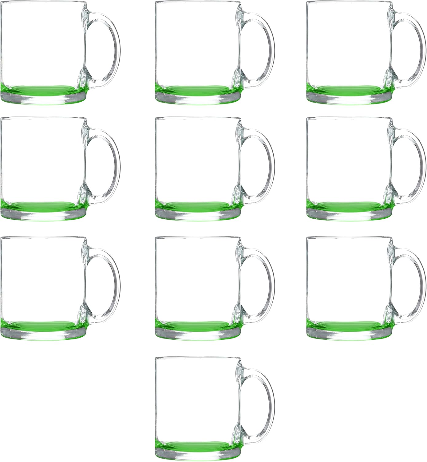 Libbey Clear Glass Coffee Mugs 13 oz. Set of 10, Bulk Pack - Perfect for Coffee, Tea, Espresso, Hot Cocoa, Other Beverages - Green Bottom