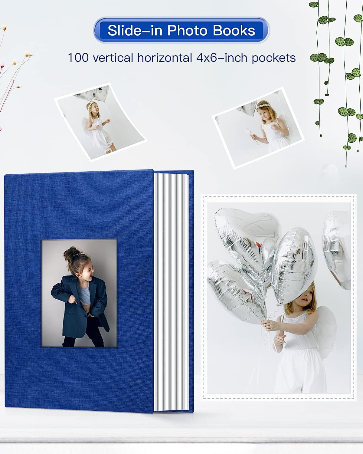 popotop Photo Album 4x6-100 Photos Photo Books with 100 Vertical Pockets,Linen Cover Albums for Family Wedding Anniversary Baby Vacation Pictures