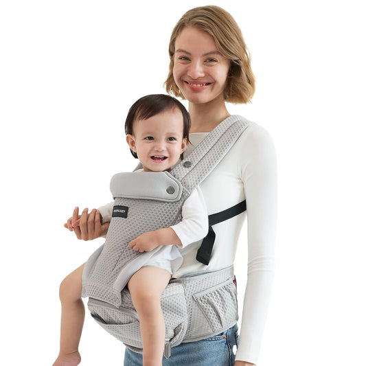 Momcozy Baby Carrier with Hip Seat, 2-in-1 Forward-Facing Carry for Active Babies, Detachable Hands-Free Carrier up to 44lbs, Breathable Infant Carrier Fits Waist Sizes up to 45 Inches, AirMesh Grey