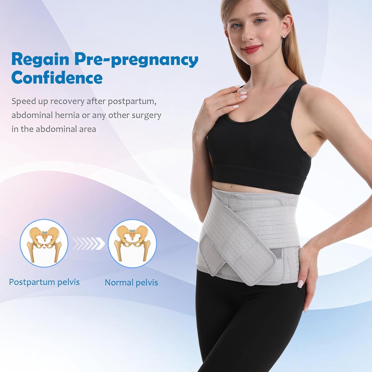 Paskyee Postpartum Belly Band, Abdominal Binder Post Surgery Belly Wrap, C Section Recovery Must Haves, Girdle for Postnatal Care, Waist/Pelvis Belt for Back Pain Relief Grey L/XL