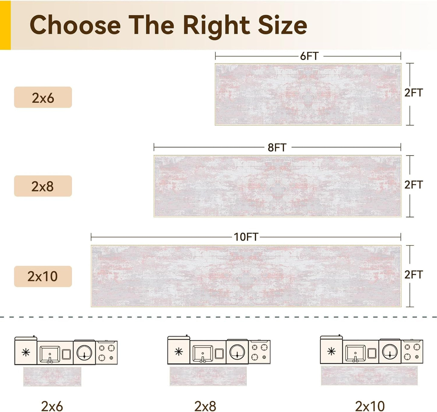 Washable Area Rugs 2'x10' Non-Slip Modern Abstract Soft for Living Room Entryway Bedroom Nursery, Print Pattern, Grey Pink