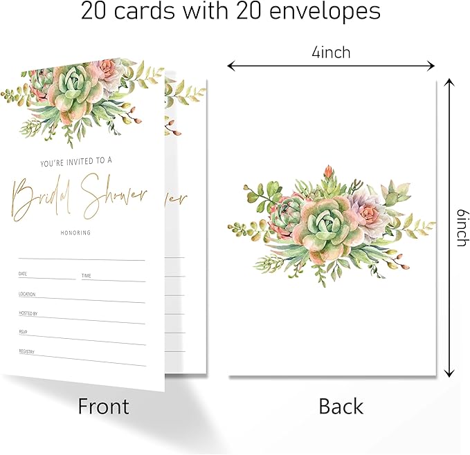 Floral Bridal Shower Invitation Cards with Envelopes Pack of 20 (4"x6") - Bridal Shower Invitations.(163)