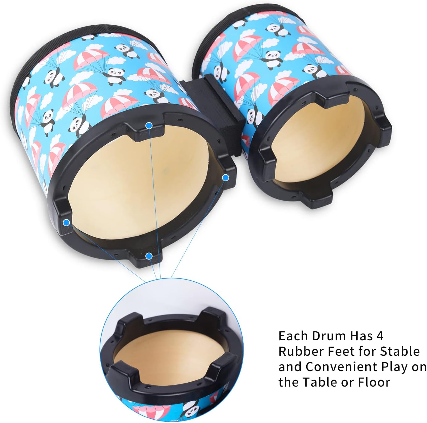 Bongo Floor Tom Drums Set for Kids: Childrens Drum Percussion Music Instrument with 2 Mallets - Preschool Montessori Floor Babies Drum (Blue 5" to 6")