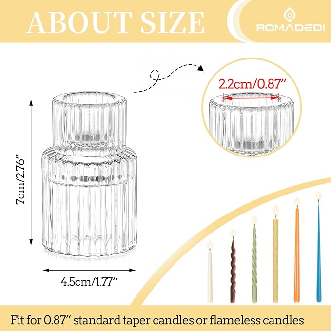 Romadedi Glass Candle Holder for Candlestick - 20 Pcs Clear Small Tapered Candle Holder Wedding Decor Table Centerpiece Bulk for Candle Sticks Christmas Party Living Room Dinner Advent