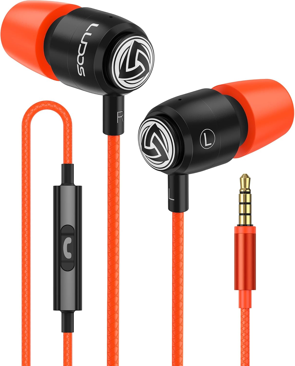 LUDOS Clamor Wired Earbuds in-Ear Headphones, 5 Years Warranty, Earphones with Microphone, Noise Isolating Ear Buds, Memory Foam for iPhone, Samsung, School Students, Kids, Women, Small Ears - Coral