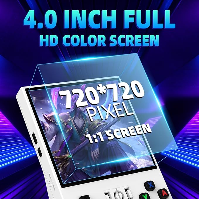 R36MAX Retro Handheld Game Console - 64GB Preloaded Classic Video Games, Support 30+ Simulators, Linux-Powered Portable Game Emulator Console with 4.0-in HD IPS Screen (White)