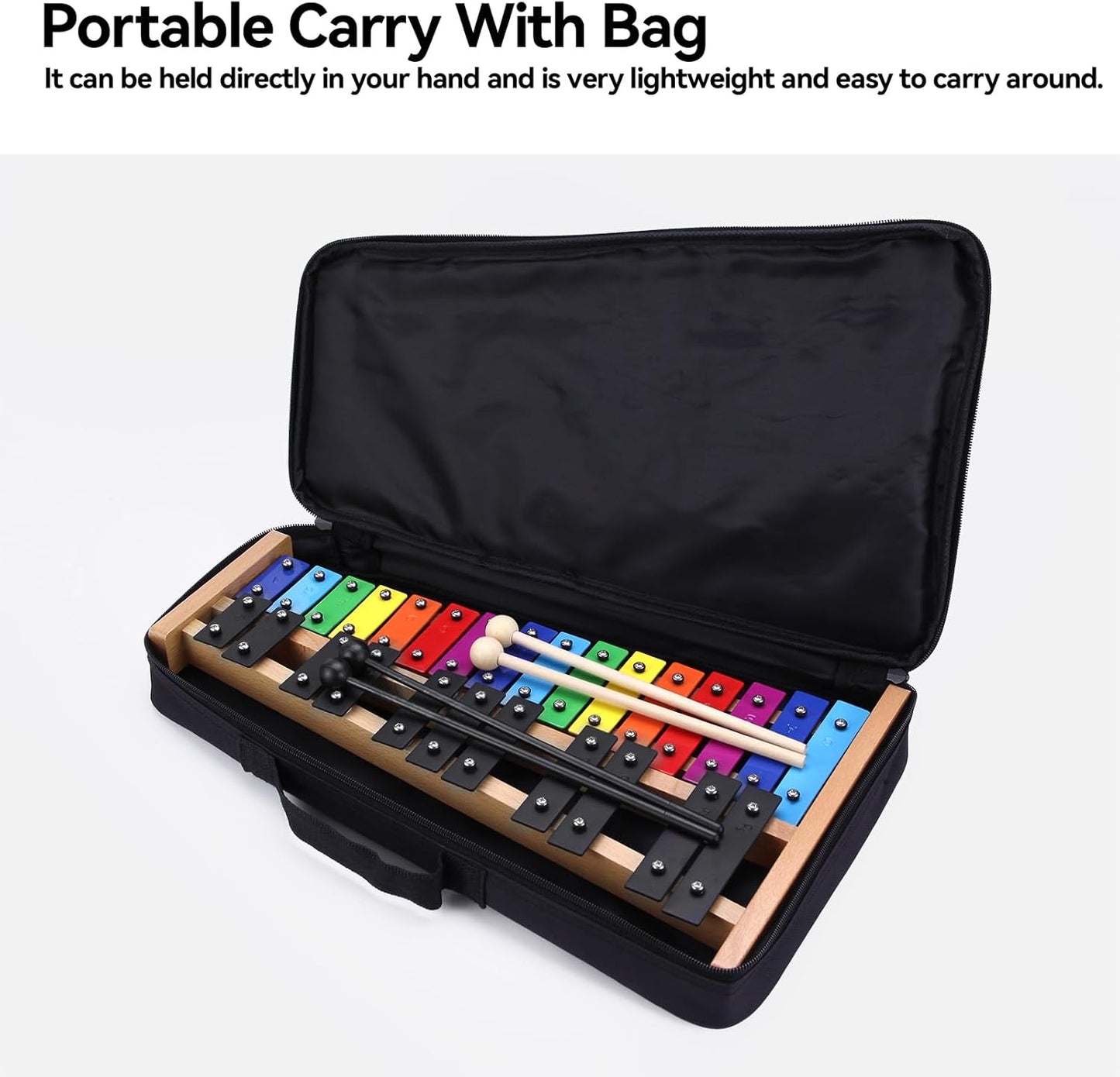 Heuyrao 27 Notes Glockenspiel Xylophone, Professional Wooden Glockenspiel Instrument, Percussion Instrument Kit for Adults and Kids- Includes 4 Mallets and Carrying Bag - Colorful