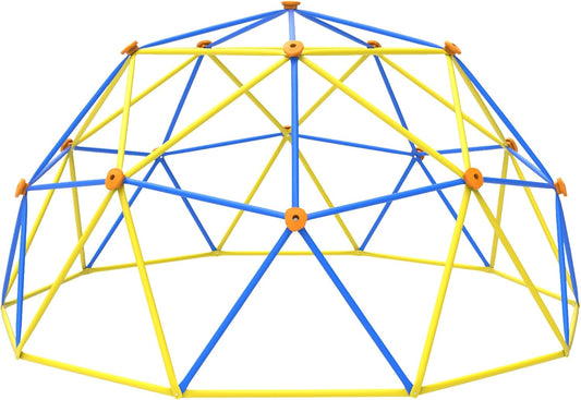 Gardenature 10FT Climbing Dome, Outdoor Jungle Gym for Kids, Geometric Dome Climber Supporting 880 Lbs Anti-Rust Metal Outdoor Play Structure ASTM Approved Blue & Yellow