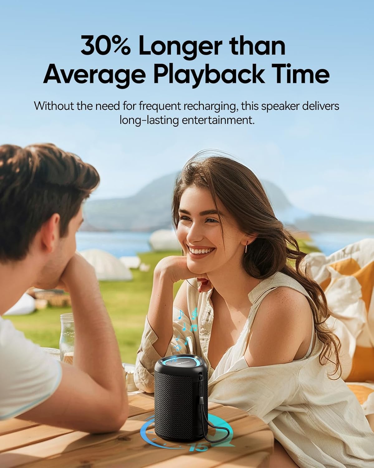 Portable Bluetooth Speaker with Lights, Stocking Stuffers, Powerful Crystal Clear Sound, IPX5 Waterproof, All Day Playtime, BT 5.3, TWS Paring, Small Wireless Speaker for Outdoor, White Elephant Gifts