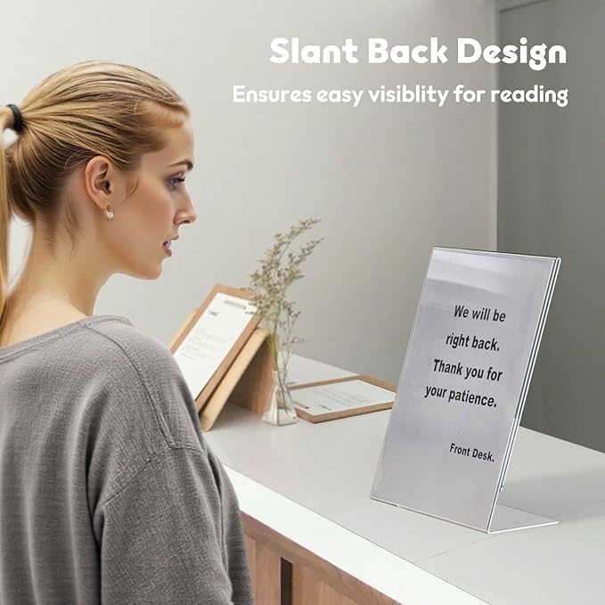 NIUBEE Slanted Back Acrylic Sign Holder 8.5 x 11 Inches, Clear Plastic Sign Holder Paper Display Table Stand for Office, Store, Restaurant (3 Pack)
