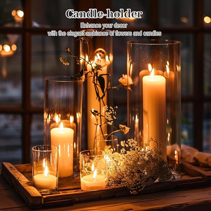 12 PCS Clear Cylinder Vases for Centerpieces | 4, 6, 8,10 Inch Tall Flower Vase for Wedding Decorations, Clear Floating Candle Vases in Bulk, Hurricane Candle Holders for Table, Home Décor