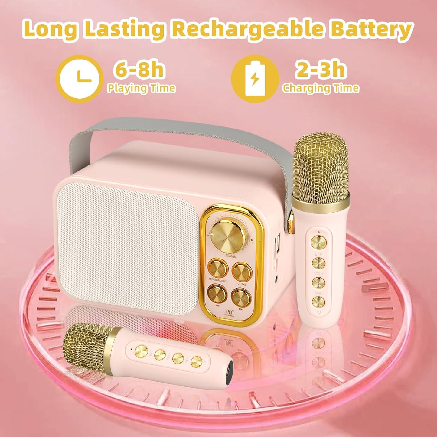 Mini Karaoke Machine for Kids Adult, Portable Bluetooth Karaoke Speaker with 2 Wireless Microphones for Home Party, Great Gifts for Boys and Girls Ages 4, 5, 6, 7, 8,9,10,11, 12+ Years Old